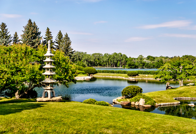 The Nikka Yuko Japanese Garden offers a serene, tranquil experience with a dazzling light display, and a host in traditional clothing
