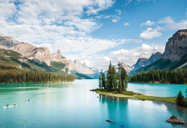 Stretching past Spirit Island and reaching the melt-water channels of Coronet Glacier, Maligne Lake is known for being the largest natural lake in the Canadian Rocky Mountains Stretching past Spirit Island and reaching the melt-water channels of Coronet Glacier, Maligne Lake is known for being the largest natural lake in the Canadian Rocky Mountains