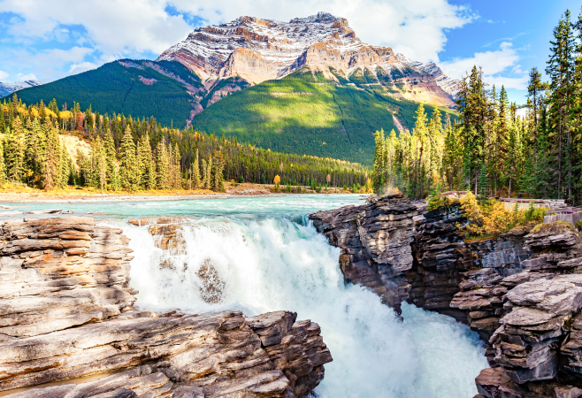 Athabasca Falls is one of the most visited waterfalls in the Rockies