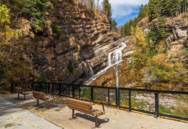 A 20-minute hike (~1.5 km) along a well marked trail will take you to some small but scenic waterfalls