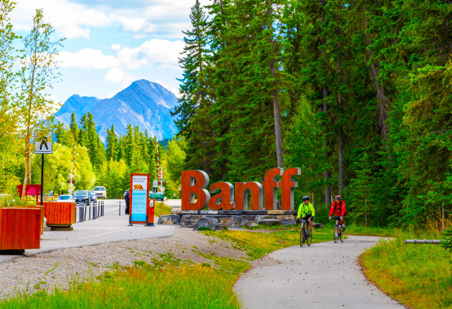 The bike trail from Canmore to Banff is of manageable difficulty, making it accessible for most cyclists