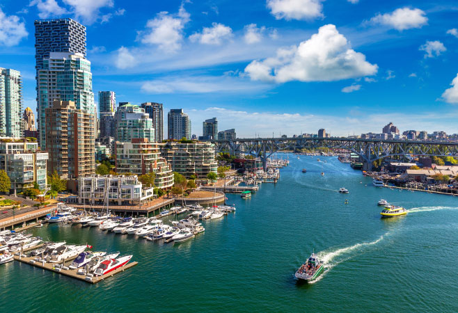 Scenic aerial view of False Creek, Vancouver