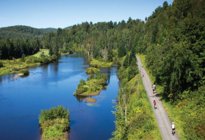  P'tit Train du Nord Linear Park, it's a bike trail, a multi-use pathway, a unique 234 km cycling trail in the wonderful Laurentians.